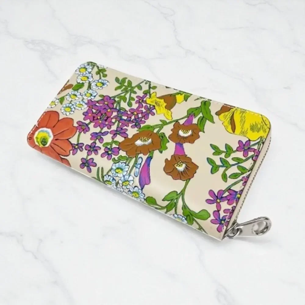 Coach Long Zip Around Wallet With Floral Print in Ivory Multi Leather CR930